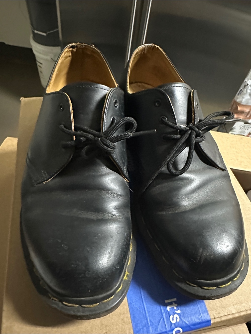 Dr. Martens Black Leather Chukka Boots with Yellow Stitching